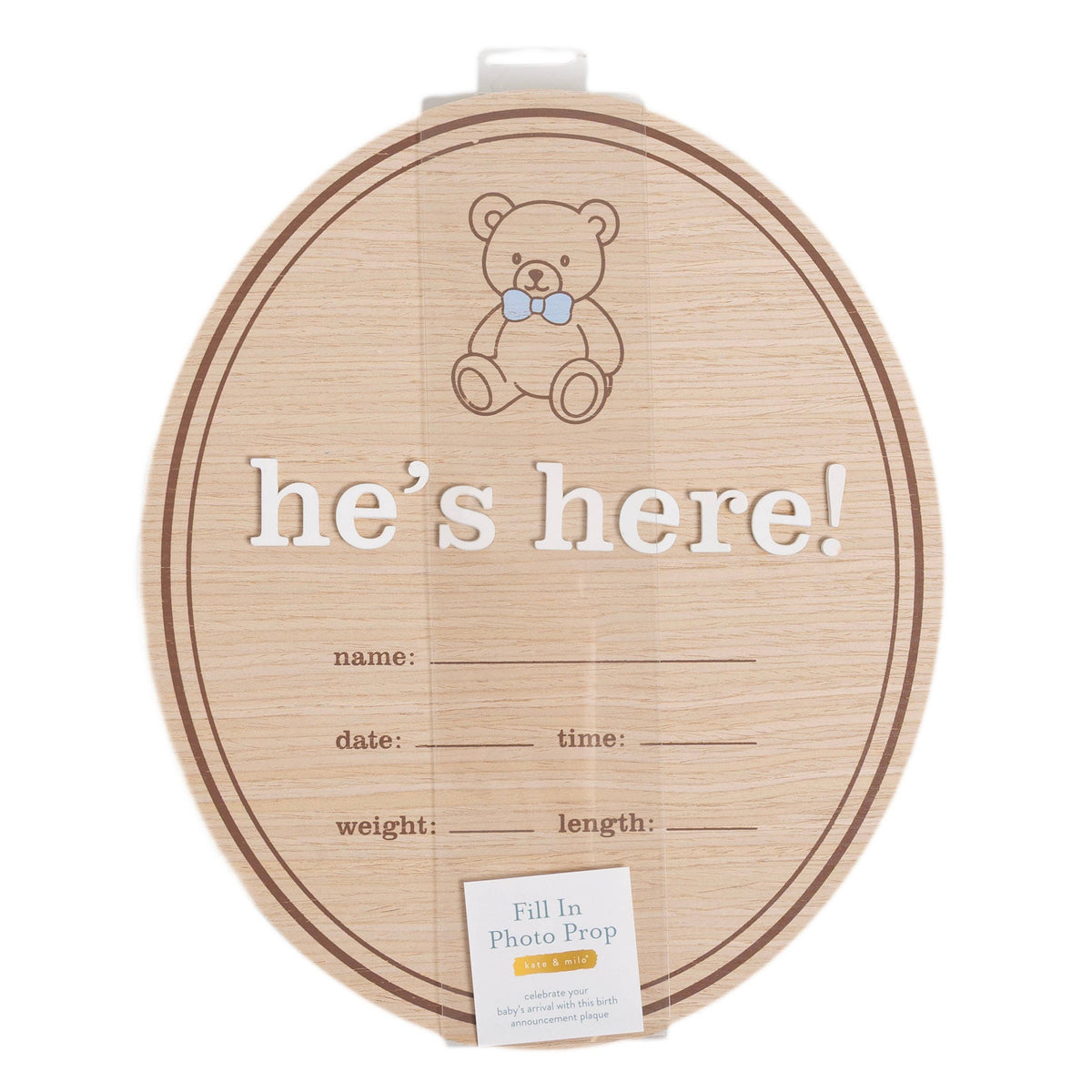 Wooden Birth Announcement Fill-In Photo Prop, He's Here
