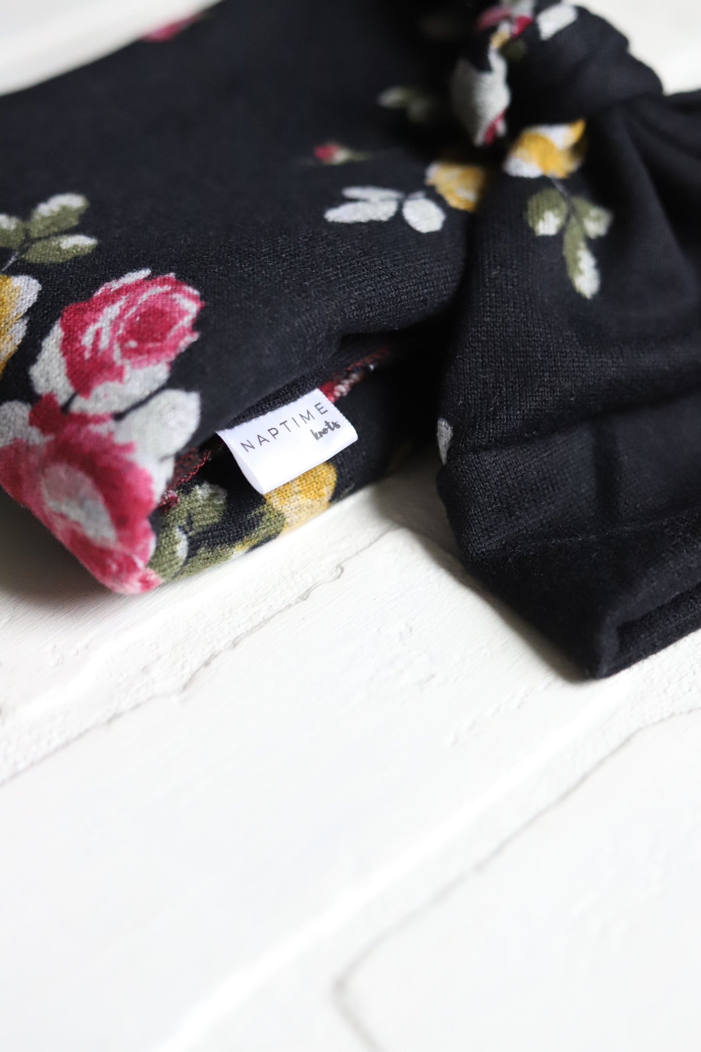 Sweater Knit Black Floral Hat/Swaddle Set