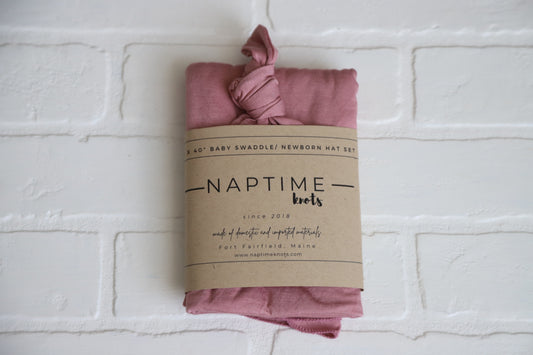 Mauve Pink Bamboo Hat/Swaddle Set
