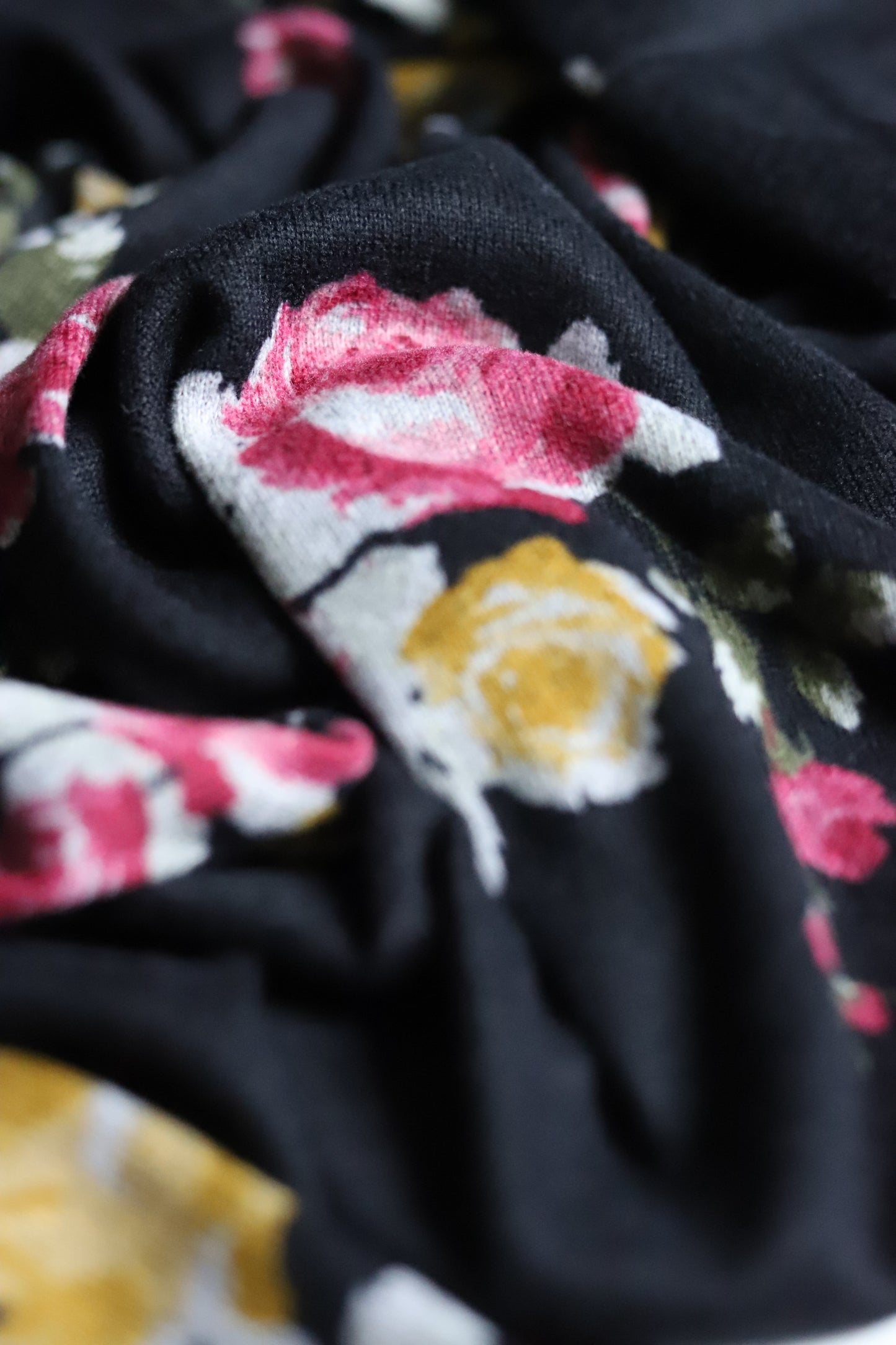 Sweater Knit Black Floral Hat/Swaddle Set