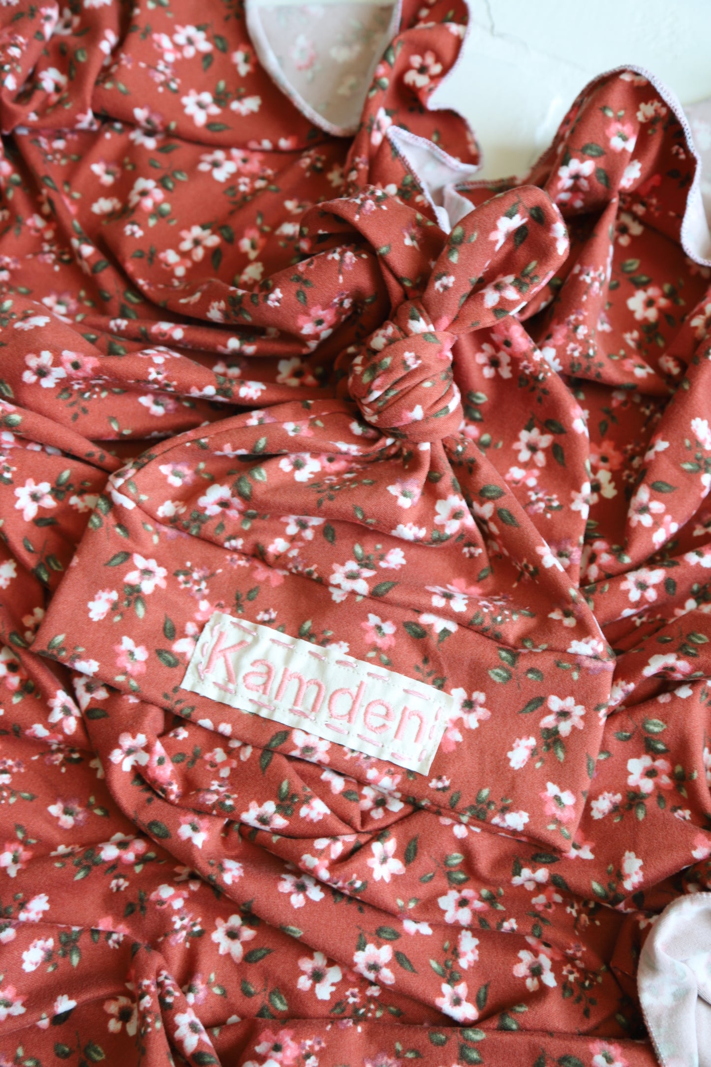 Coral Floral on Pinky Brown Hat/Swaddle Set