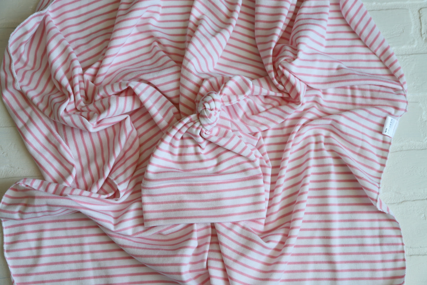 Pink Stripe or Blue Stripe Bamboo Hat/Swaddle Sets