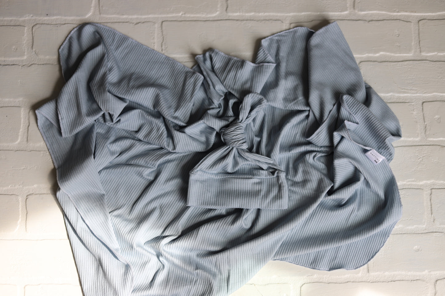 Baby Blue Ribbed Hat/Swaddle Set