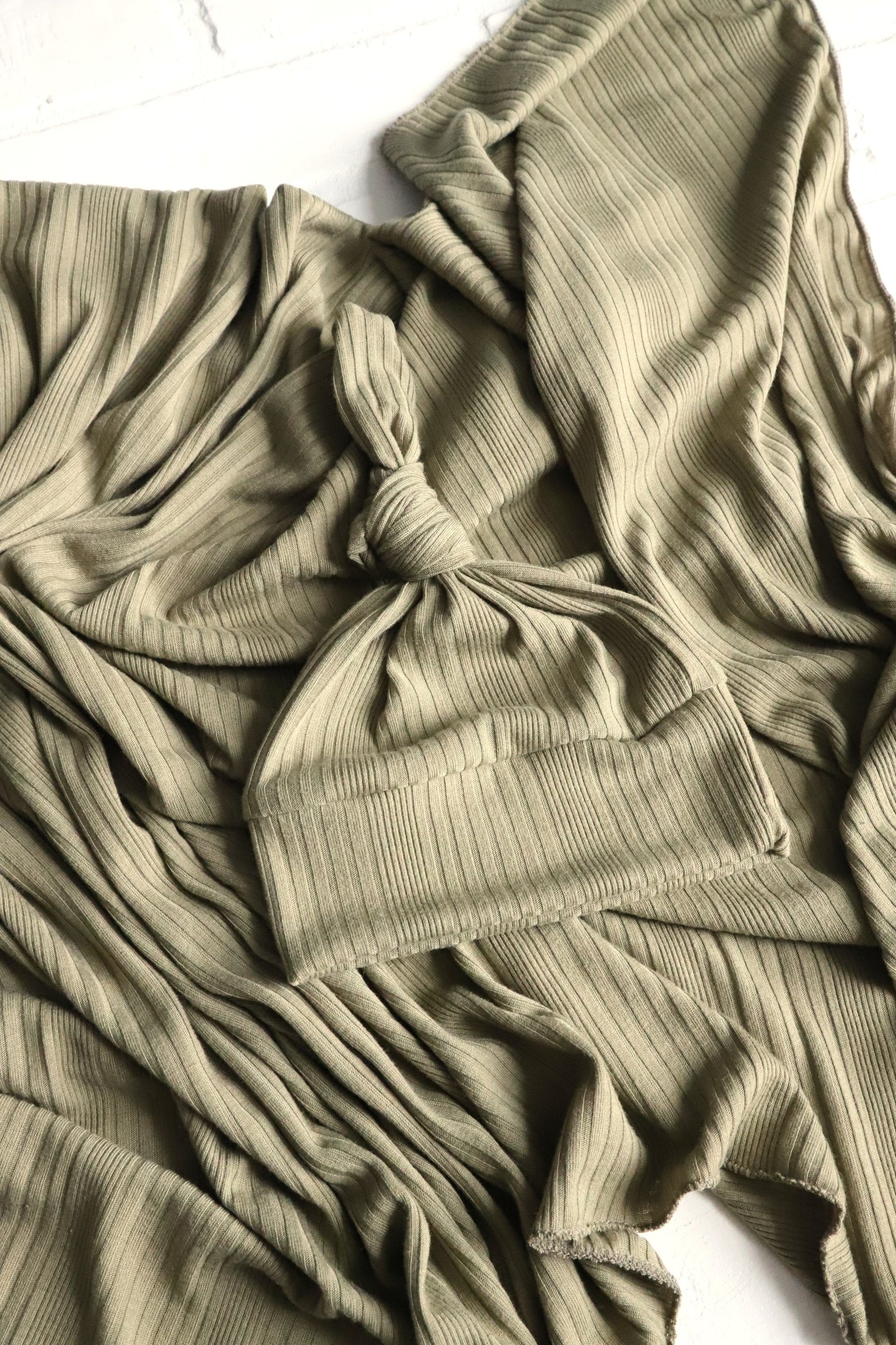 Ribbed Swaddle and Newborn Hat | Taupe or Olive Green