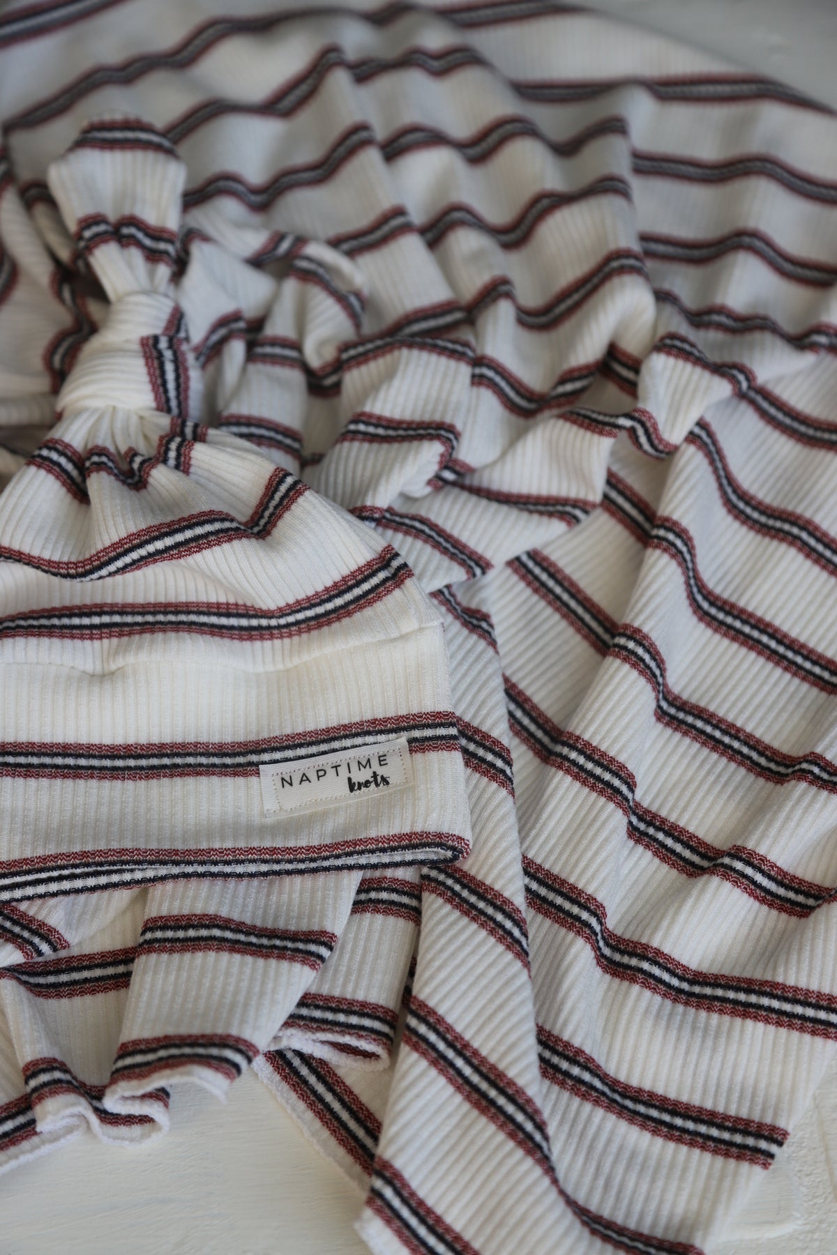Maroon/Navy/ Cream Stripe Hat/Swaddle Set