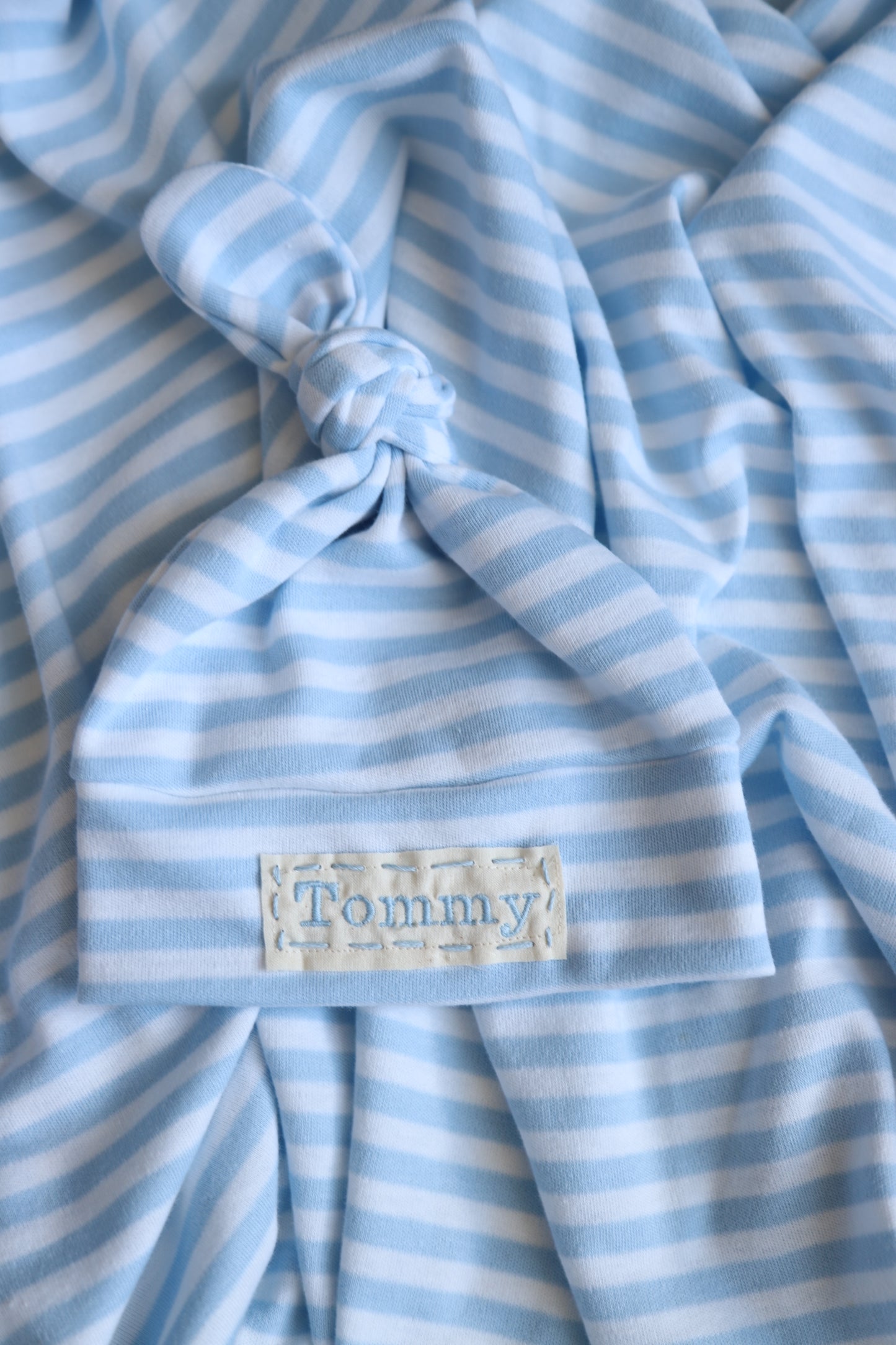 Pink Stripe or Blue Stripe Bamboo Hat/Swaddle Sets