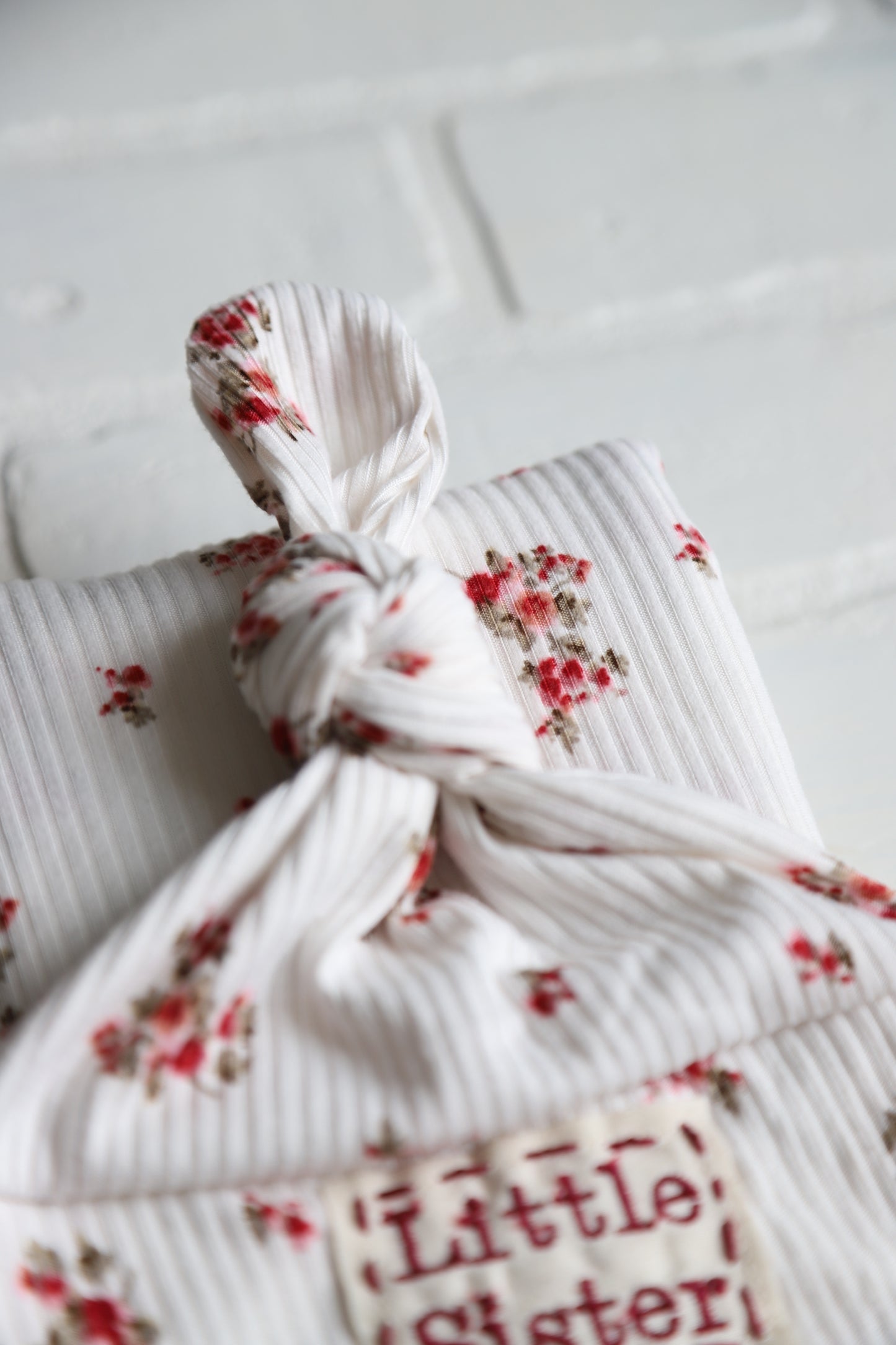 Maroon Floral Ribbed Swaddle and Newborn Hat