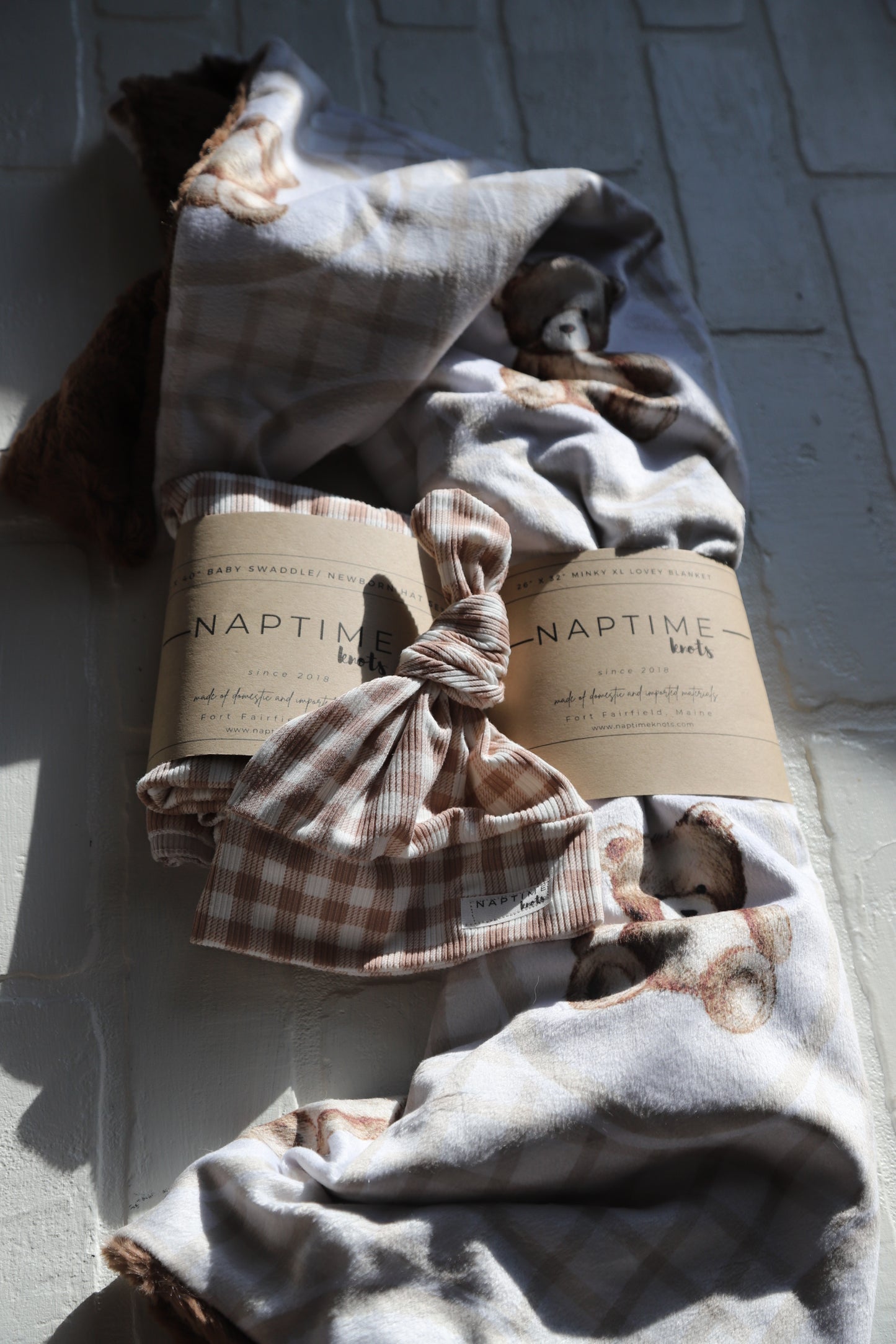 Brown Gingham Hat/Swaddle Set