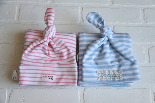 Pink Stripe or Blue Stripe Bamboo Hat/Swaddle Sets