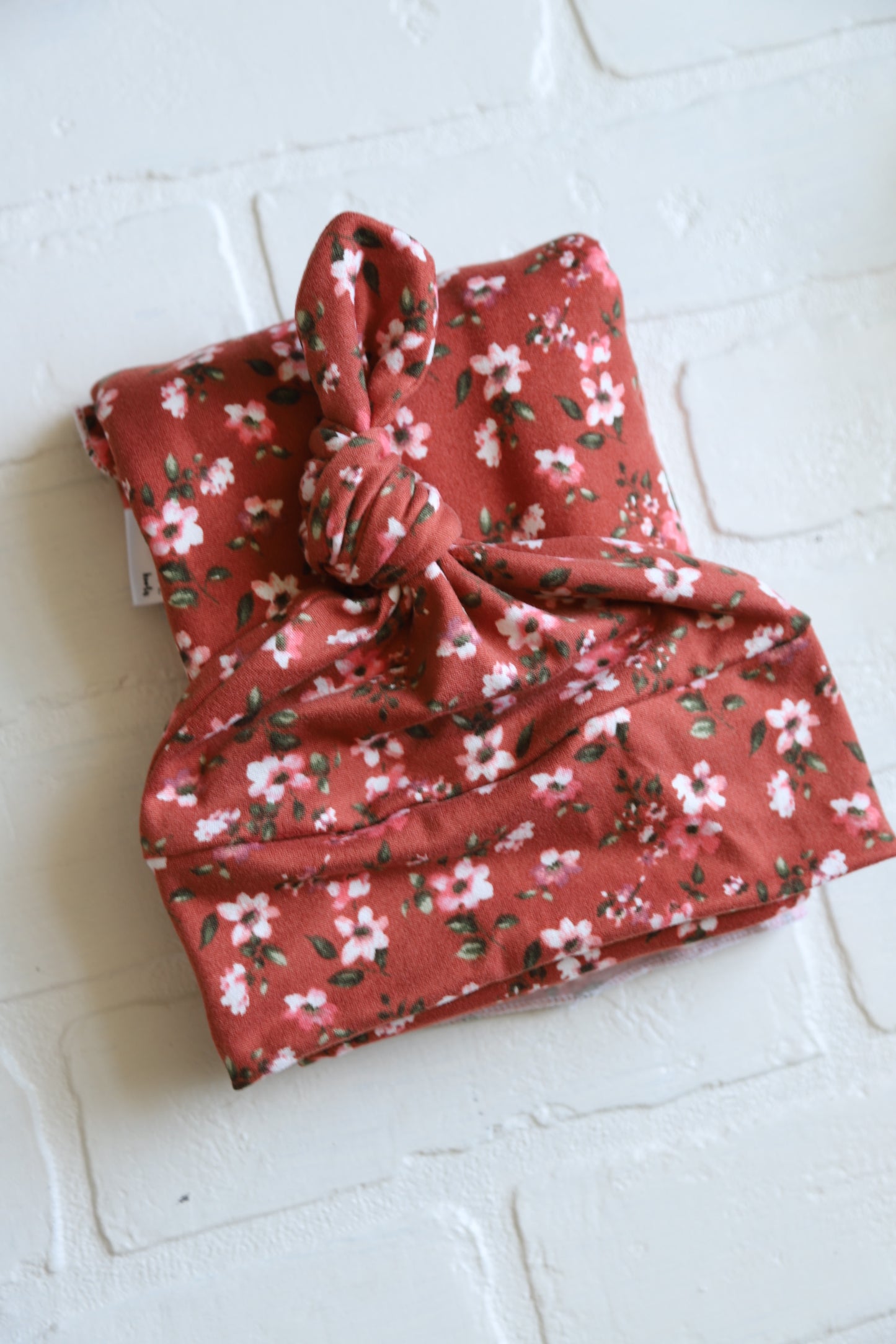 Coral Floral on Pinky Brown Hat/Swaddle Set