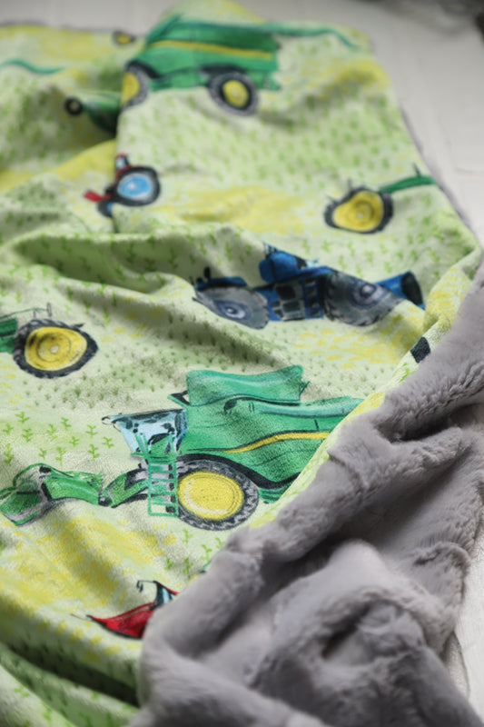 Green Watercolor Tractors Lovey Blanket (larger size)