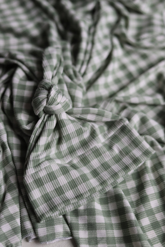 Green Gingham Hat/Swaddle Set