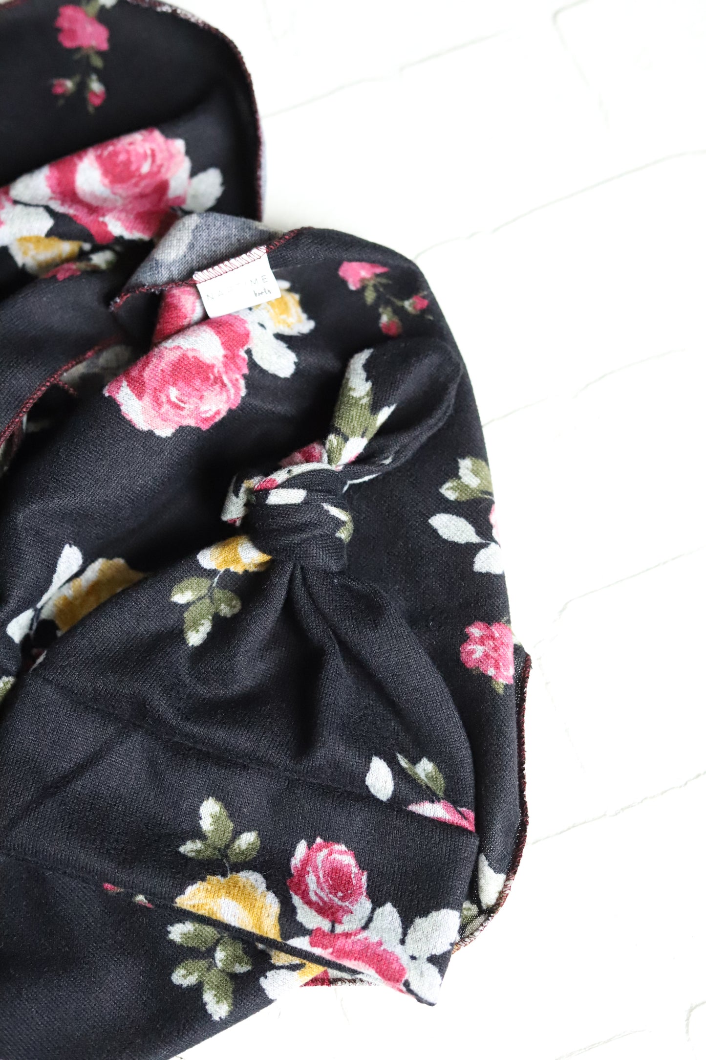 Sweater Knit Black Floral Hat/Swaddle Set