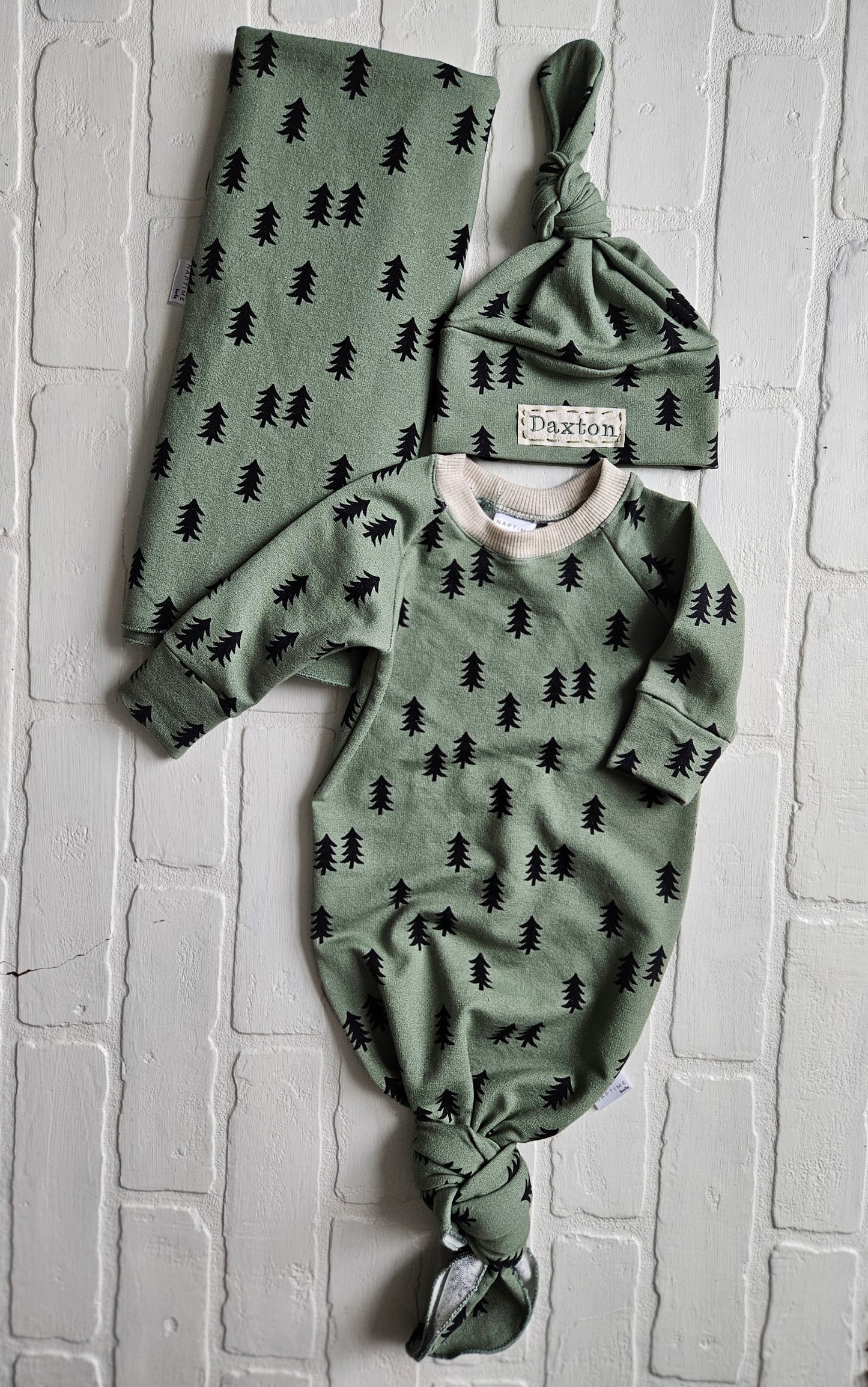 Evergreen Trees 0-3 Month Knotted Gown | Newborn Outfit