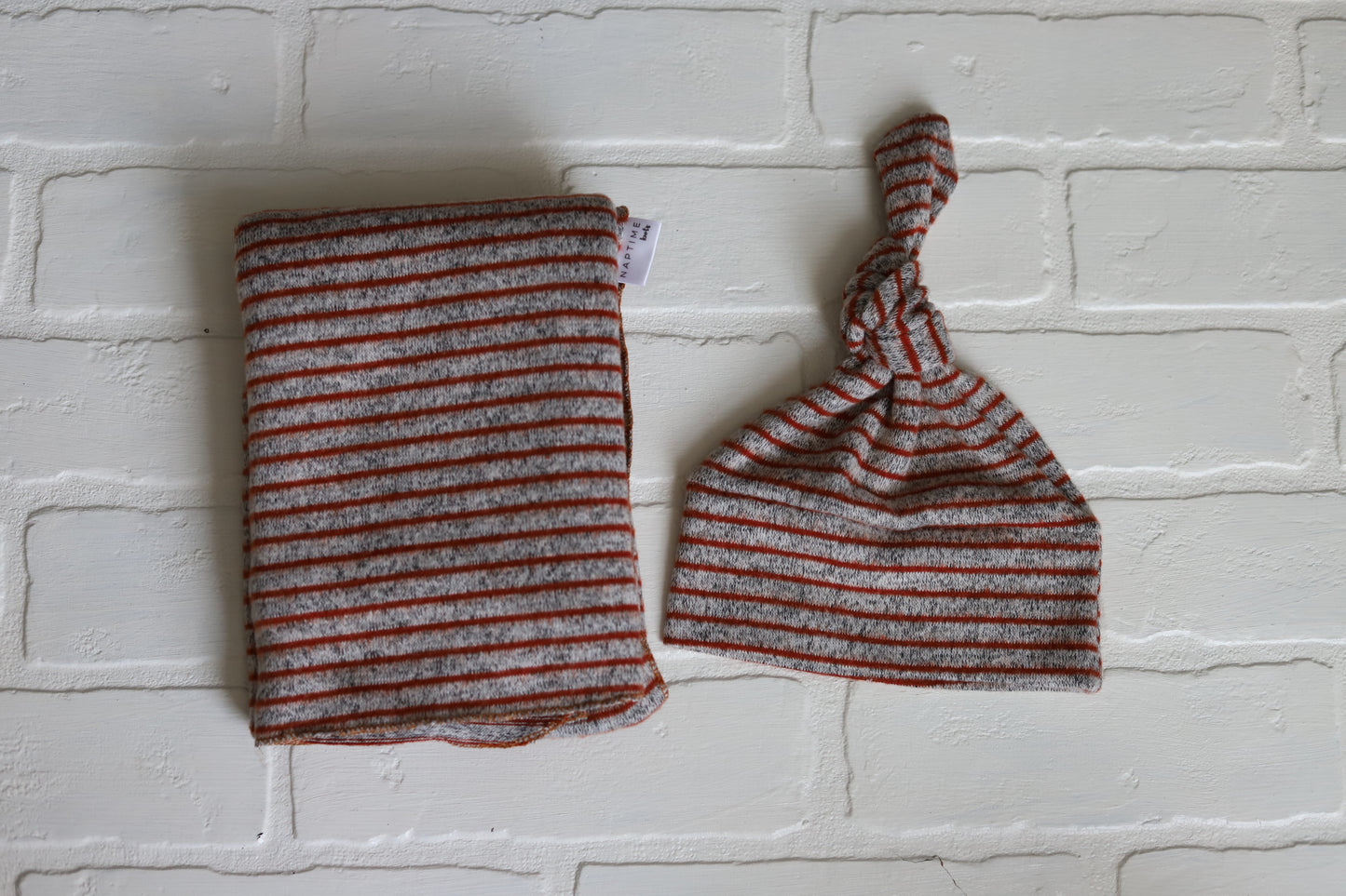 Rust Stripe Hat/Swaddle Set