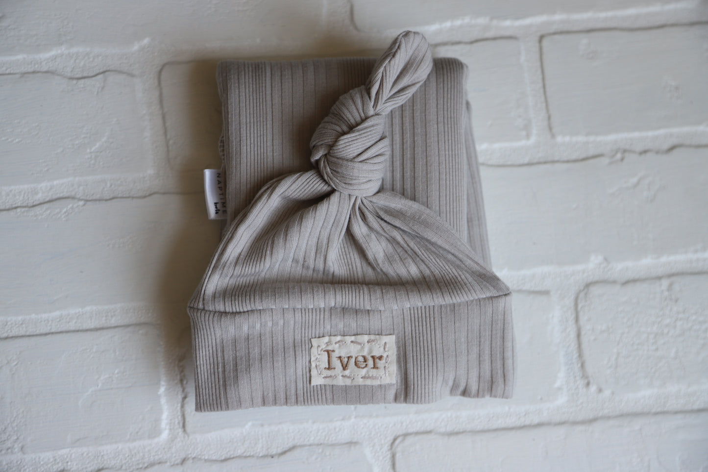 Ribbed Swaddle and Newborn Hat | Taupe or Olive Green