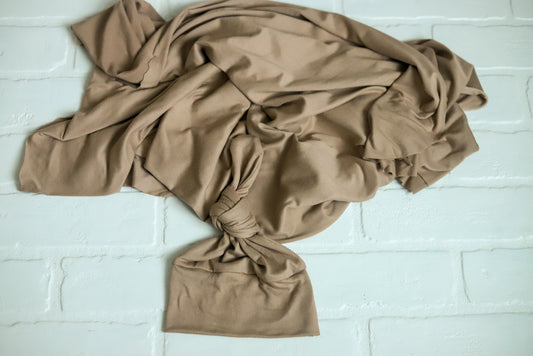 Taupe Swaddle and Newborn Hat | Or PLAIN Top Knot Hat