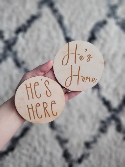 Double Sided Annoucement Disc - He's Here/She's Here