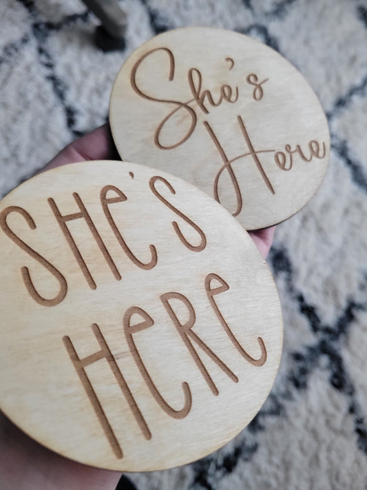 Double Sided Annoucement Disc - He's Here/She's Here