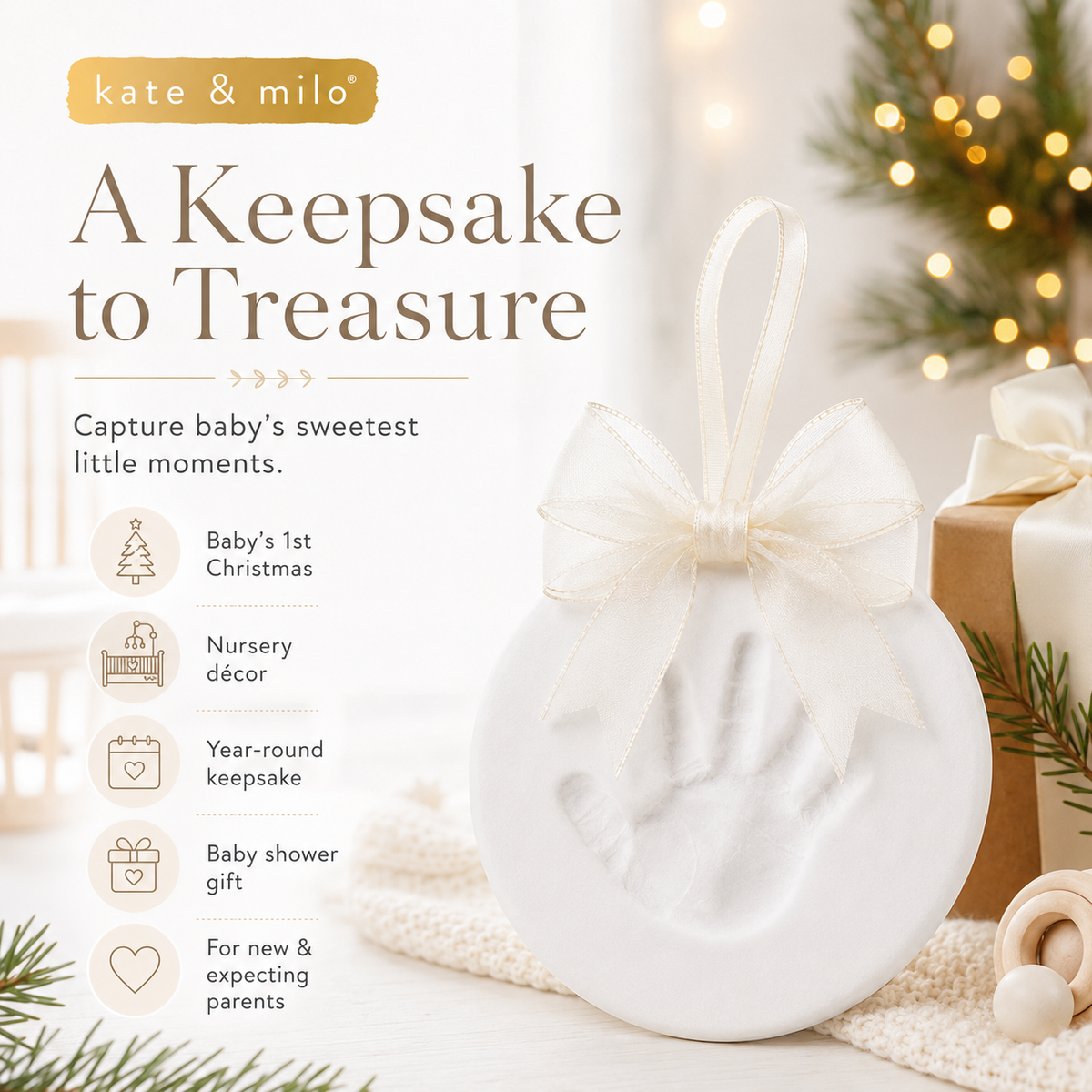Baby Handprint & Footprint Christmas Ornament Kit, Ivory