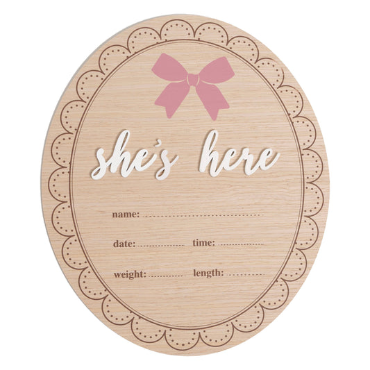 Wooden Birth Announcement Fill-In Photo Prop, She's Here