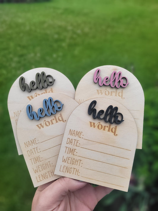 Hello Wooden Arch Baby Birth Stat Sign -