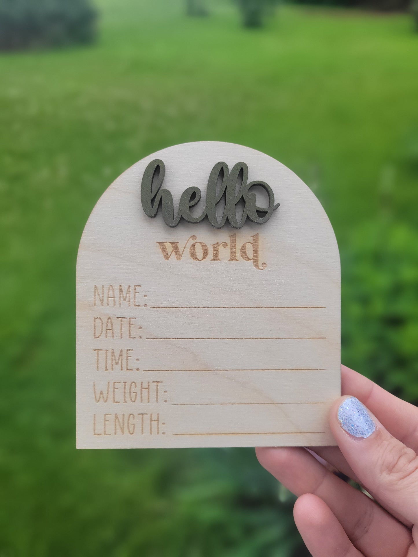 Hello Wooden Arch Baby Birth Stat Sign -