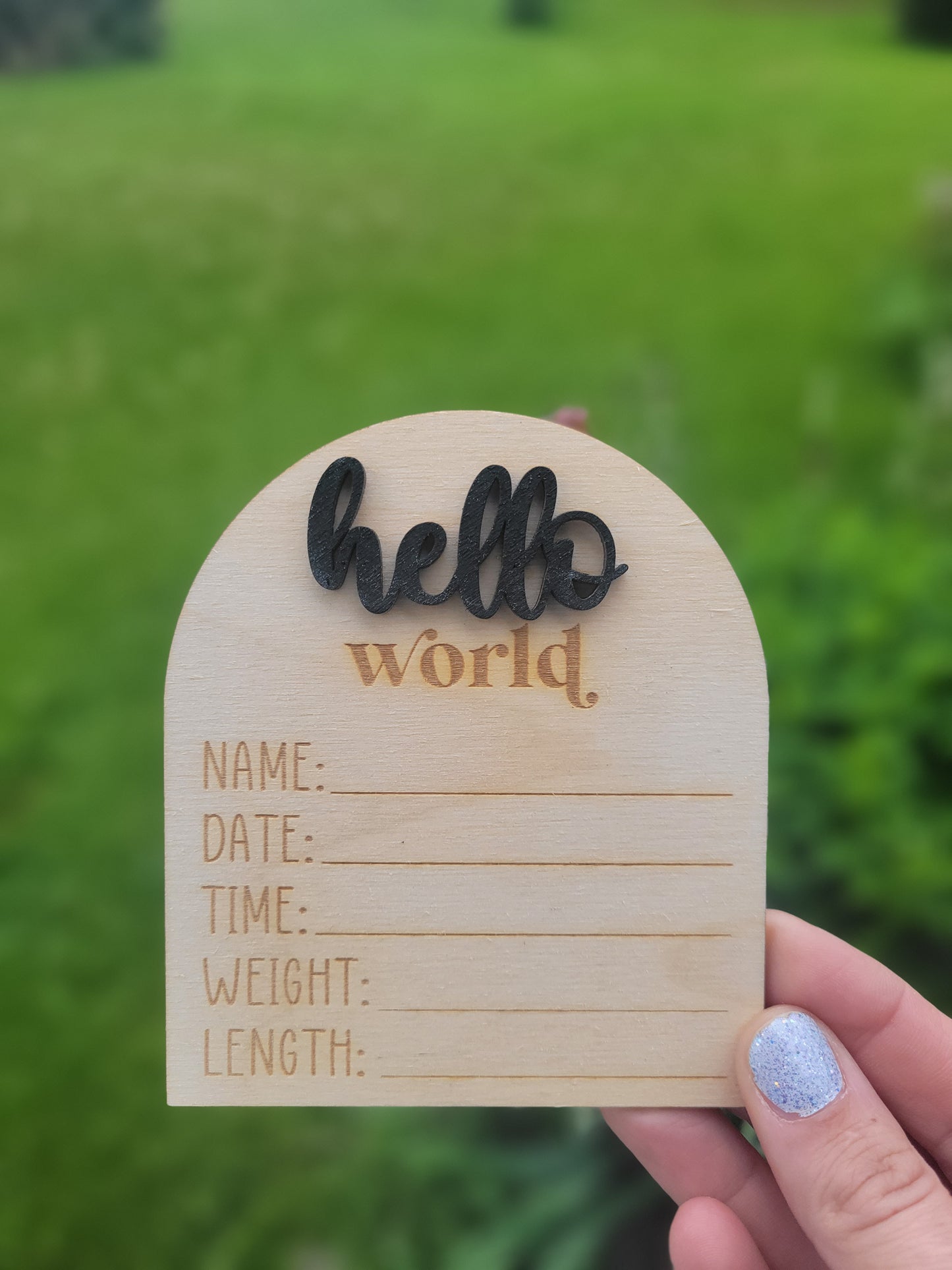 Hello Wooden Arch Baby Birth Stat Sign -