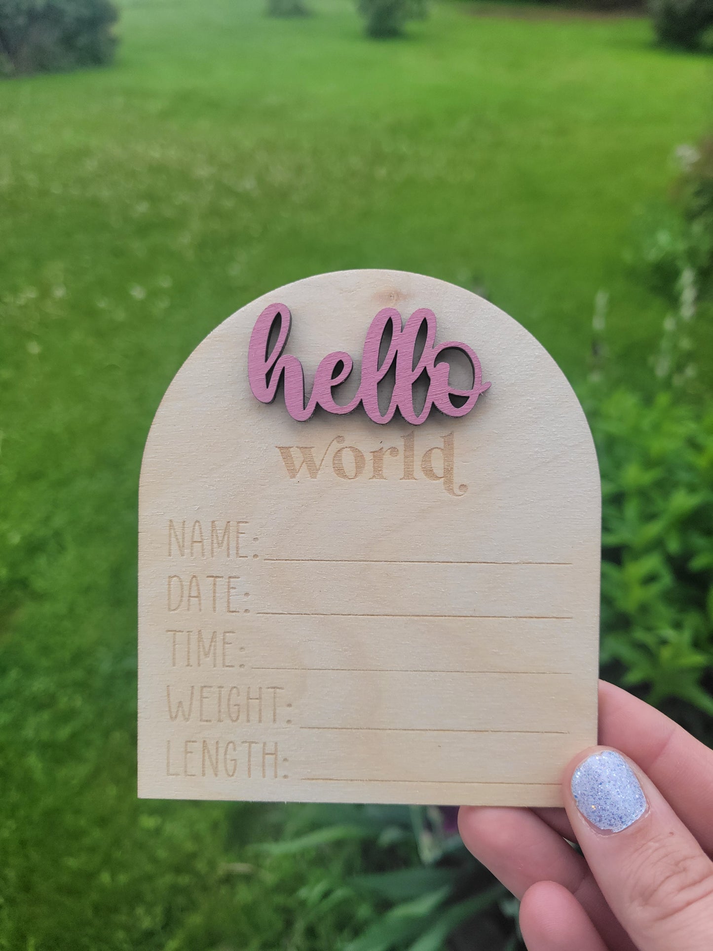 Hello Wooden Arch Baby Birth Stat Sign -