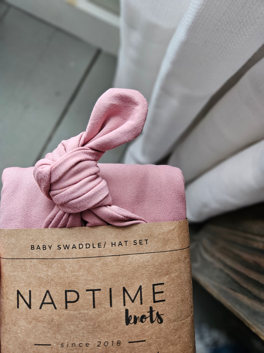Dusty Rose Swaddle and Newborn Hat | Or PLAIN Top Knot Hat