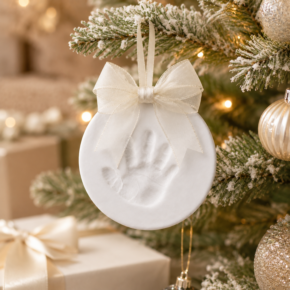 Baby Handprint & Footprint Christmas Ornament Kit, Ivory