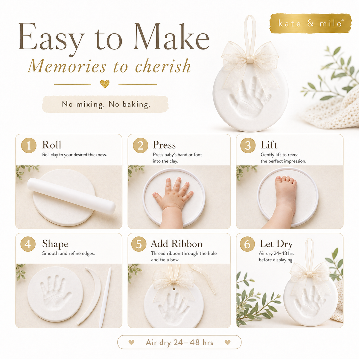 Baby Handprint & Footprint Christmas Ornament Kit, Ivory