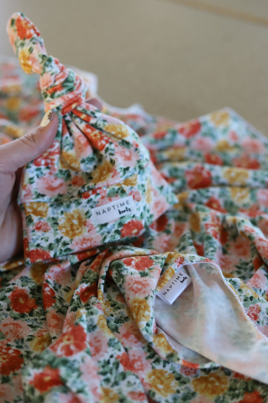 Eloise Pink Floral Newborn Hat/Swaddle Set