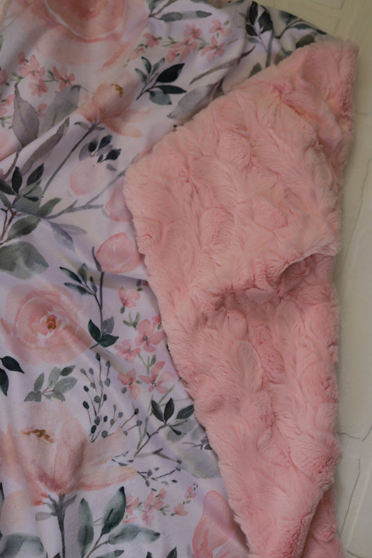 Blush Pink Floral XL Lovey Blanket (larger size)
