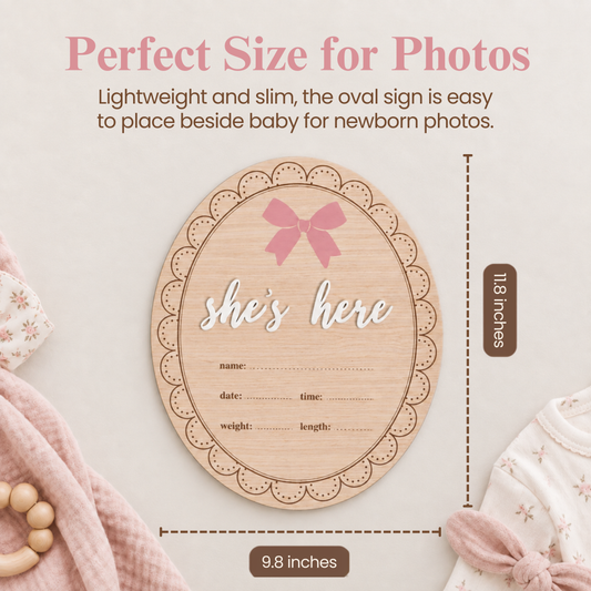 Wooden Birth Announcement Fill-In Photo Prop, She's Here