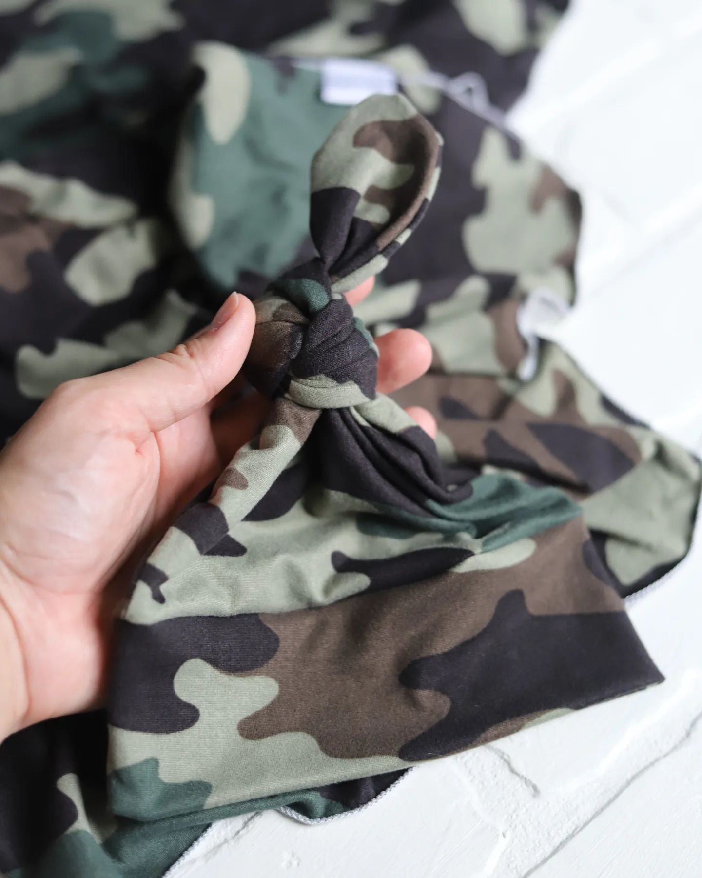 Camo Swaddle and Newborn Hat | OR Plain Top Knot Hat