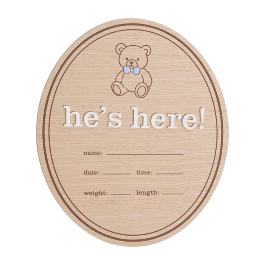 Wooden Birth Announcement Fill-In Photo Prop, He's Here