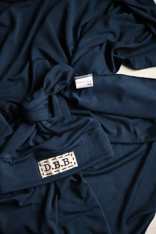 Navy Bamboo Hat/Swaddle Sets