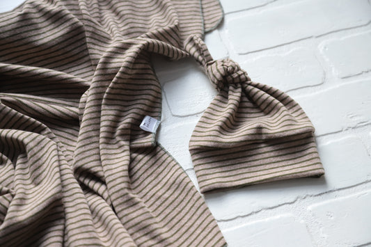 Taupe Stripe Hat/Swaddle Set