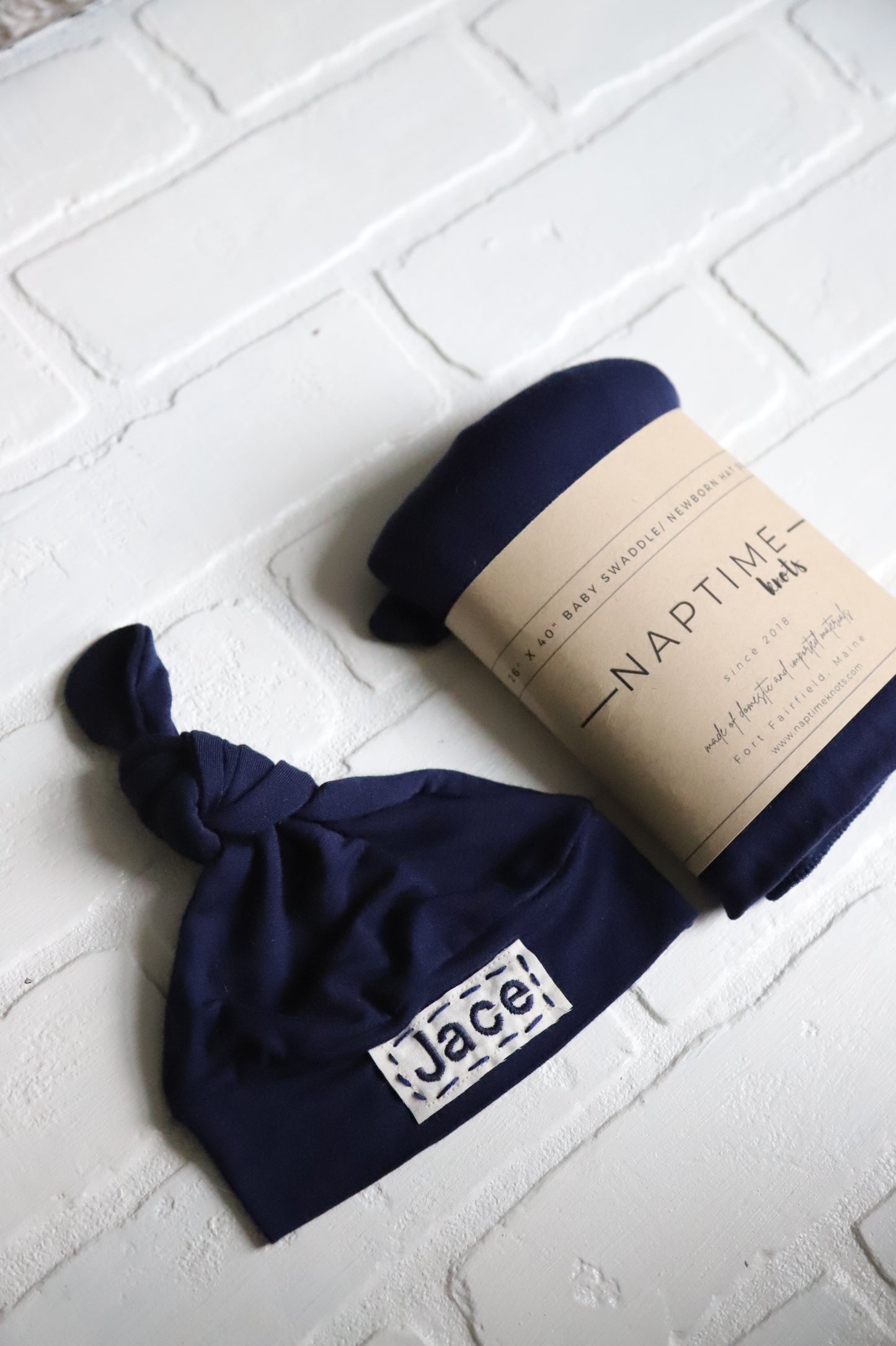 Navy Blue Bamboo Hat/Swaddle Set