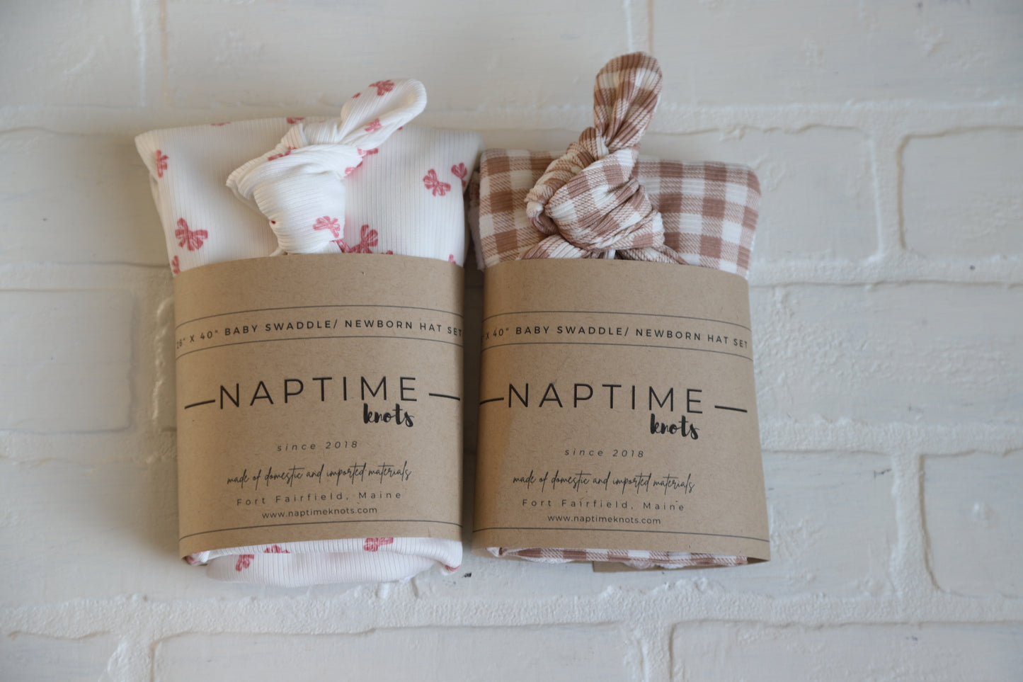 Pink Bow Ribbed Hat/Swaddle Set