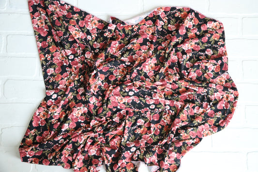 Black with Maroon Floral Hat/Swaddle Set