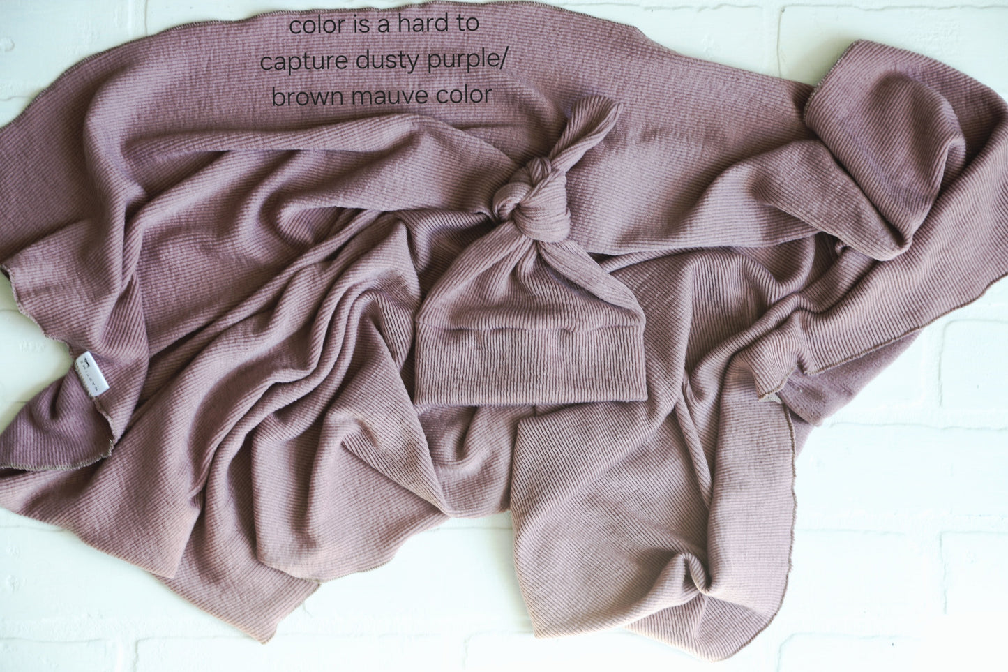 Dusty Mauve Ribbed Hat/Swaddle Set