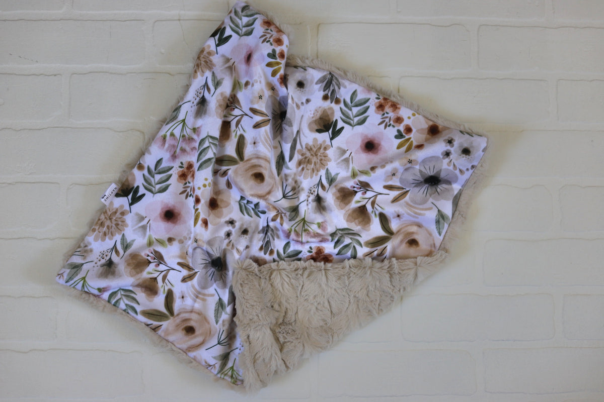 Neutral Watercolor Floral Lovey Blanket