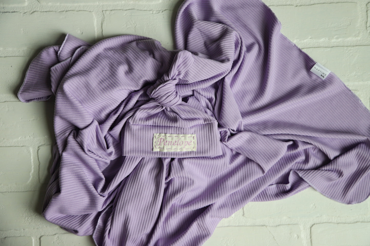 Purple Ribbed Hat/Swaddle Set