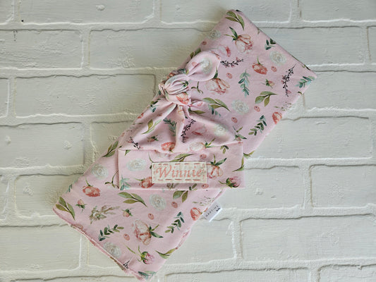 English Pink Floral Swaddle and Newborn Hat