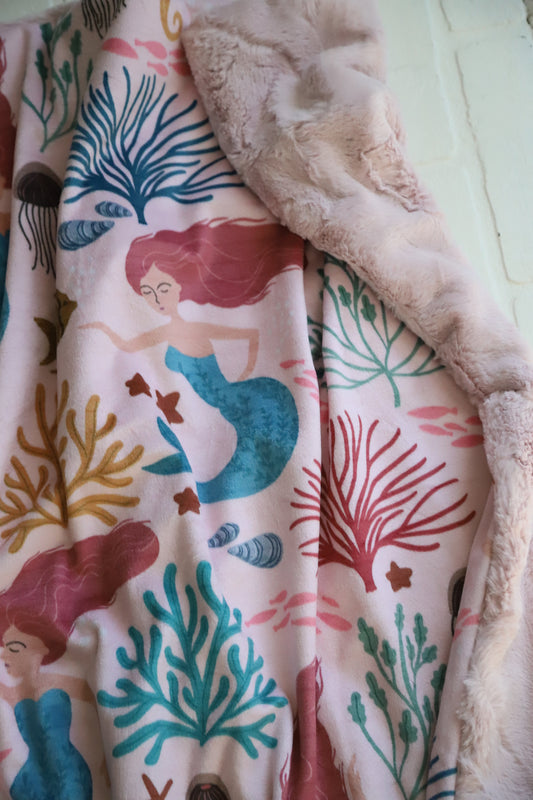 Pink Mermaids XL Lovey Blanket (larger size)