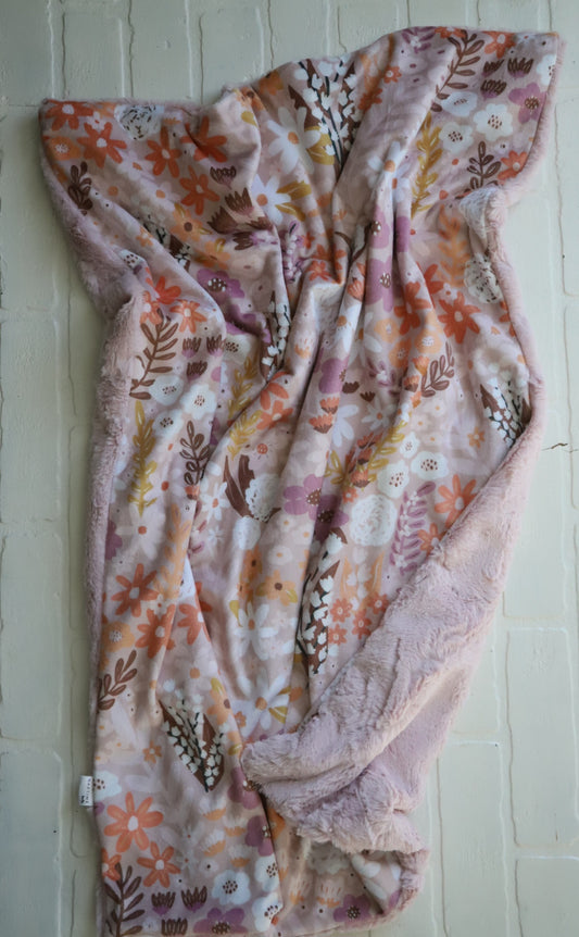 Flower Meadow Pink Earth Tones XL Lovey Blanket (larger size)