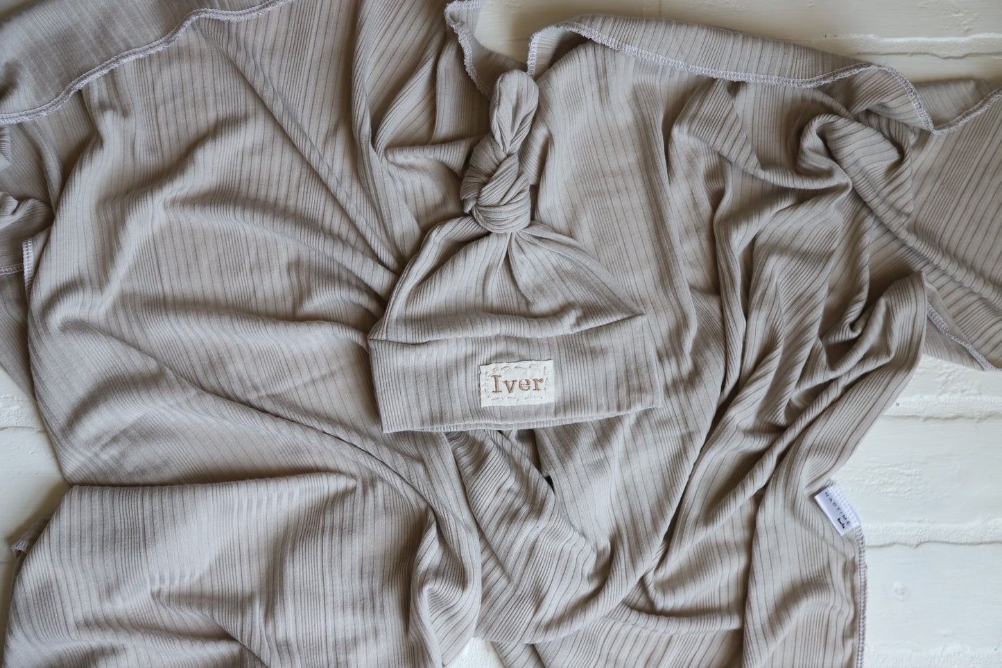 Ribbed Swaddle and Newborn Hat | Taupe or Olive Green