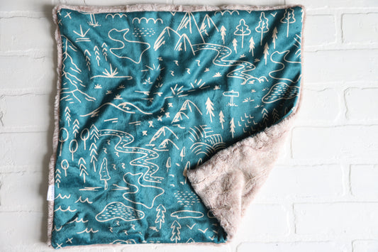 Teal Adventure Map Lovey Blanket
